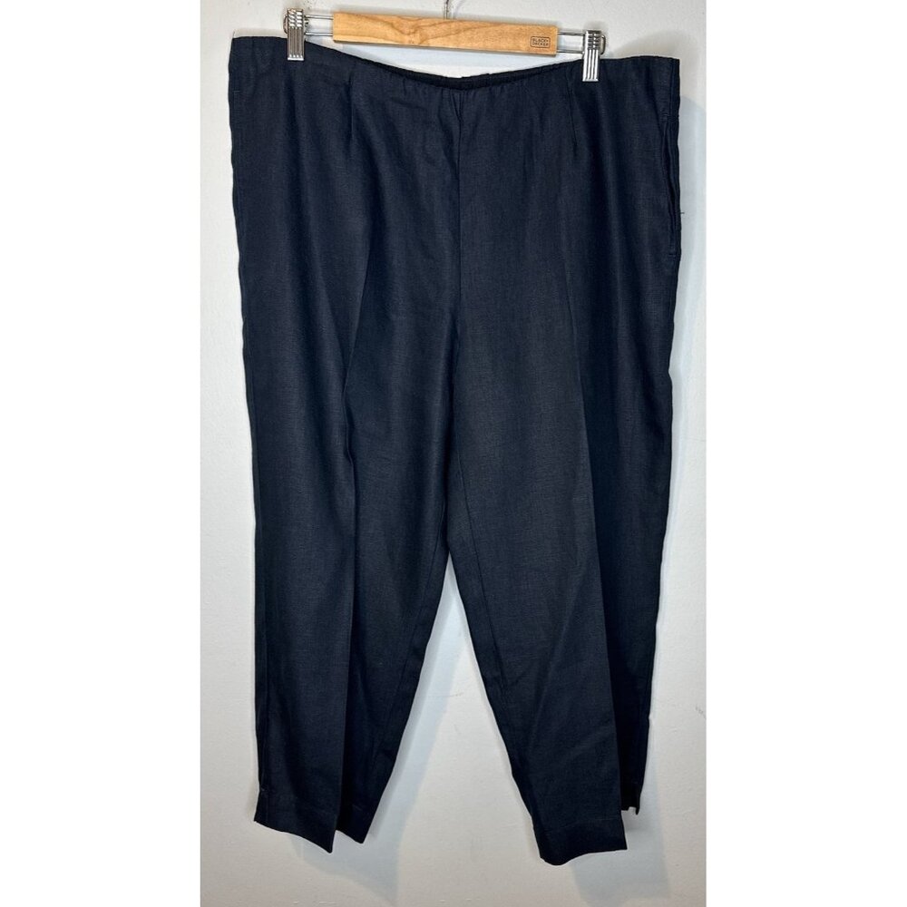 J Jill Linen Pants Medium Blue Wide Leg Loose Crop Ankle Pull On Elastic Waist